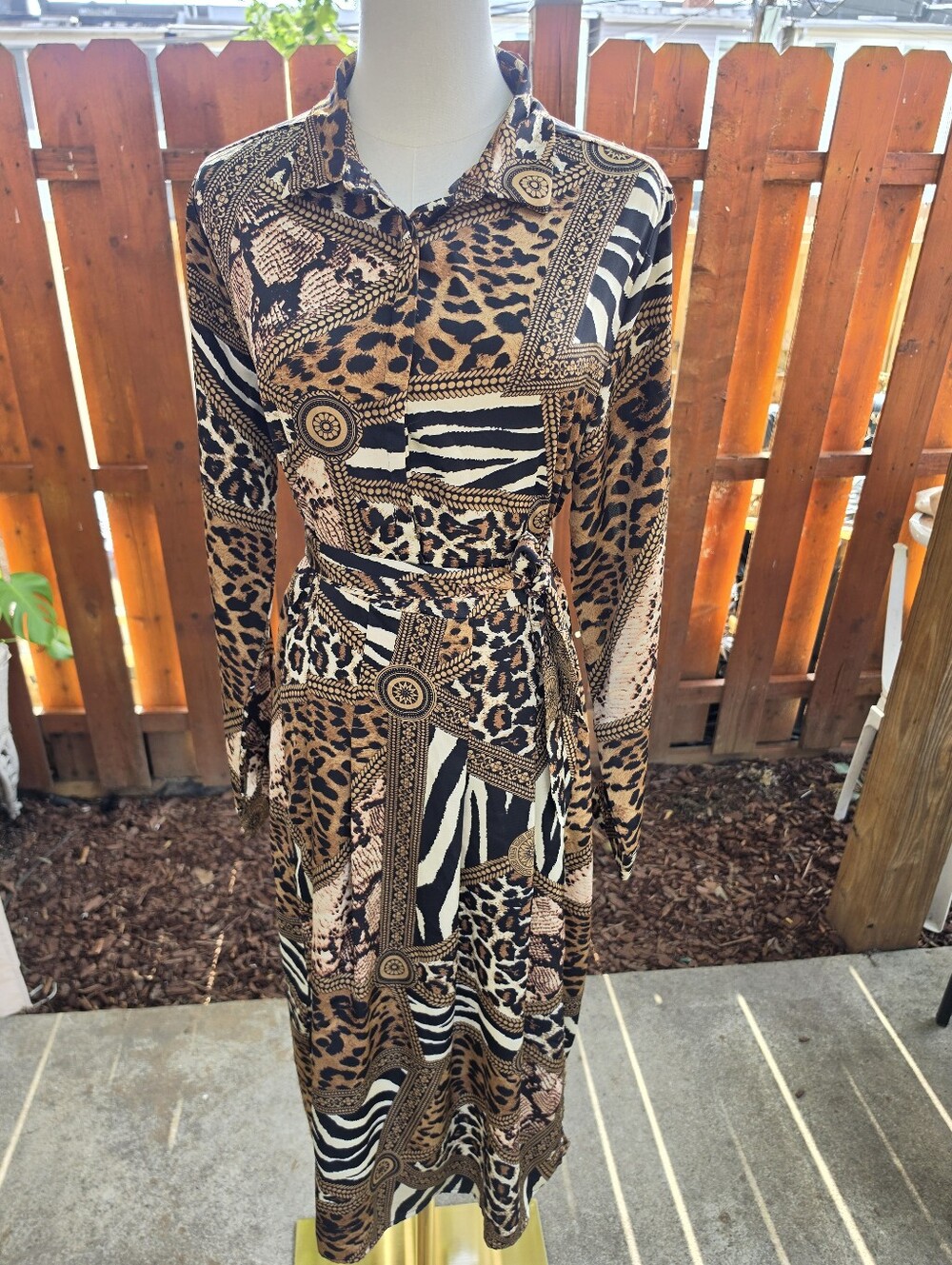 Hazel Womems Animal Print Tie Waist Printed Shirt Dress